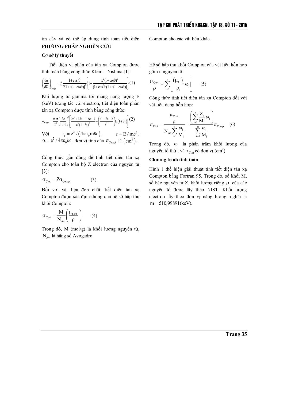 Tính toán tiết diện Compton của nhôm, sắt,đồng, thép C45 và thép CT3 trong vùng năng lượng 250 keV–2600 keV trang 2