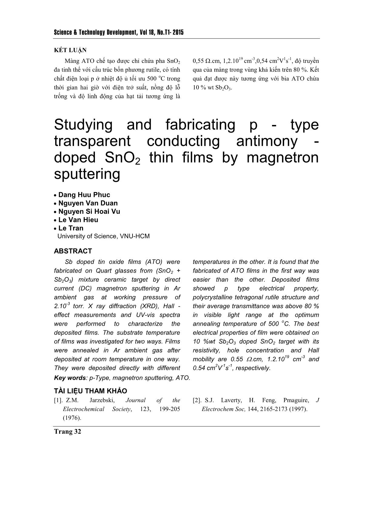 Tối ưu hóa tính chất quang điện màng dẫn điện trong suốt SnO2: Sb (ATO) loại p được chế tạo bằng phương pháp phún xạ magnetron trang 10