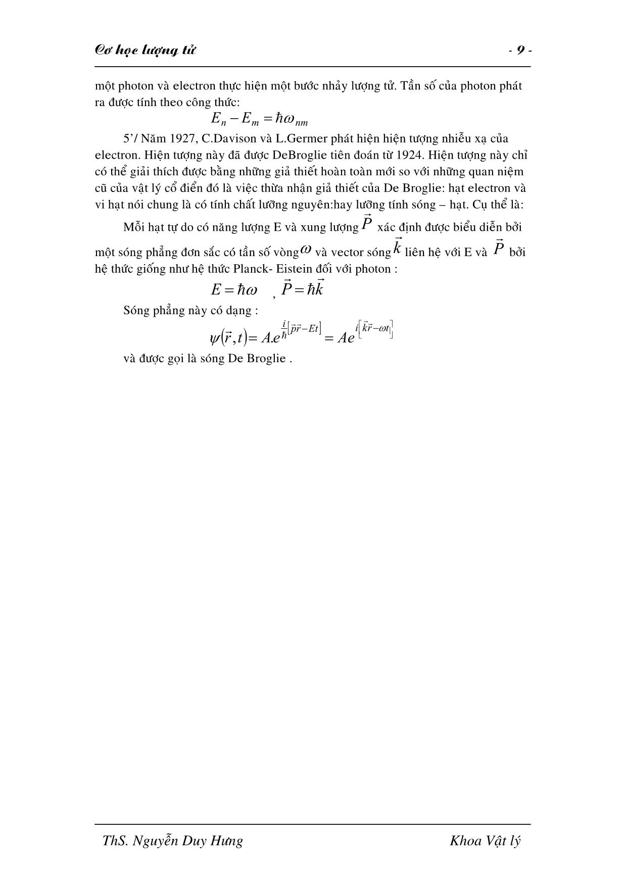 Giáo trình Cơ học lượng tử trang 10