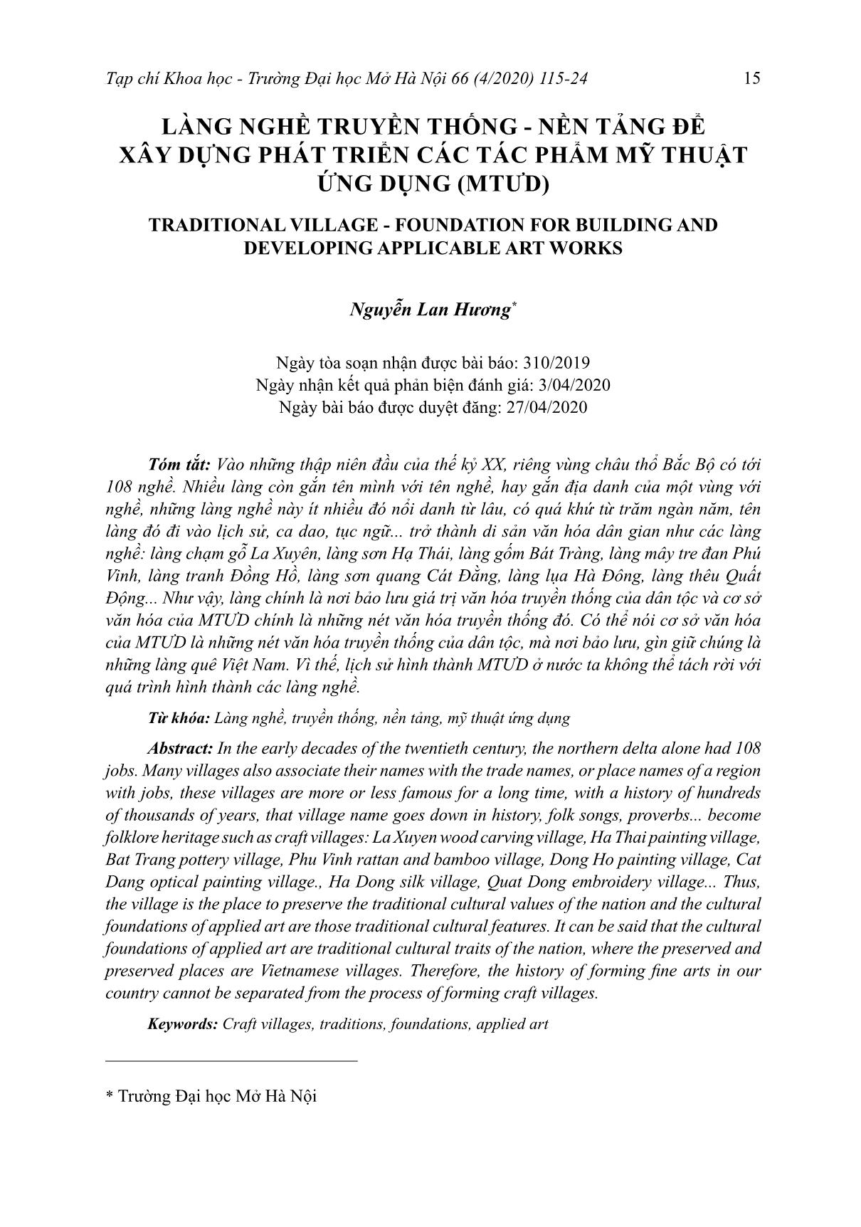 Làng nghề truyền thống - Nền tảng để xây dựng phát triển các tác phẩm mỹ thuật ứng dụng (MTƯD) trang 1