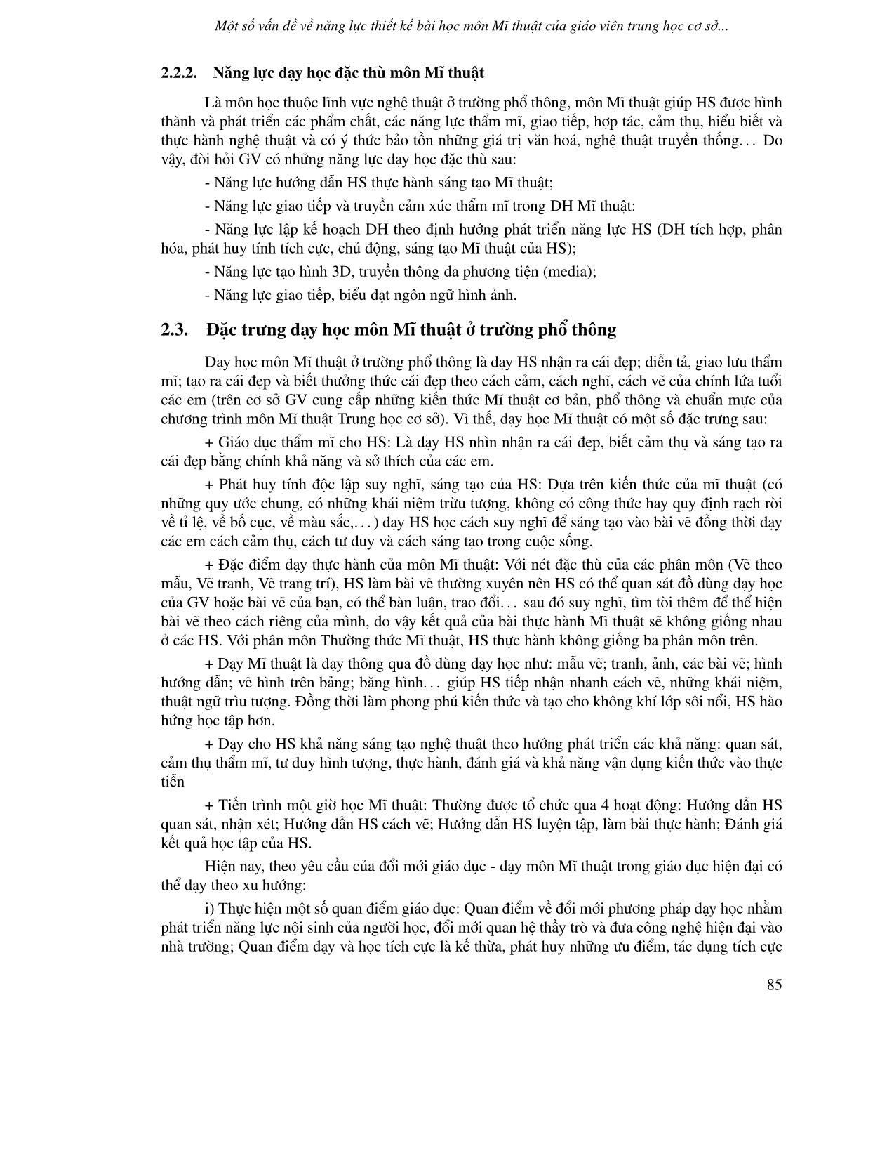 Một số vấn đề về năng lực thiết kế bài học môn Mĩ thuật của giáo viên Trung học cơ sở theo Chương trình Giáo dục phổ thông mới trang 4