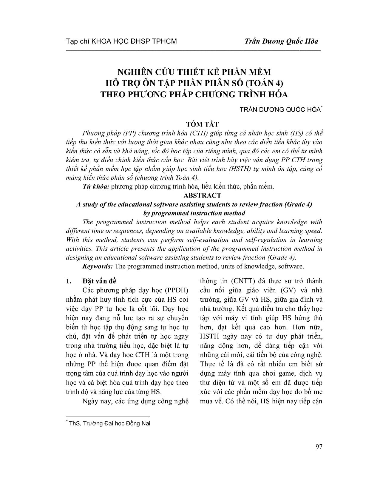 Nghiên cứu thiết kế phần mềm hỗ trợ ôn tập phần phân số (Toán 4) theo phương pháp chương trình hóa trang 1