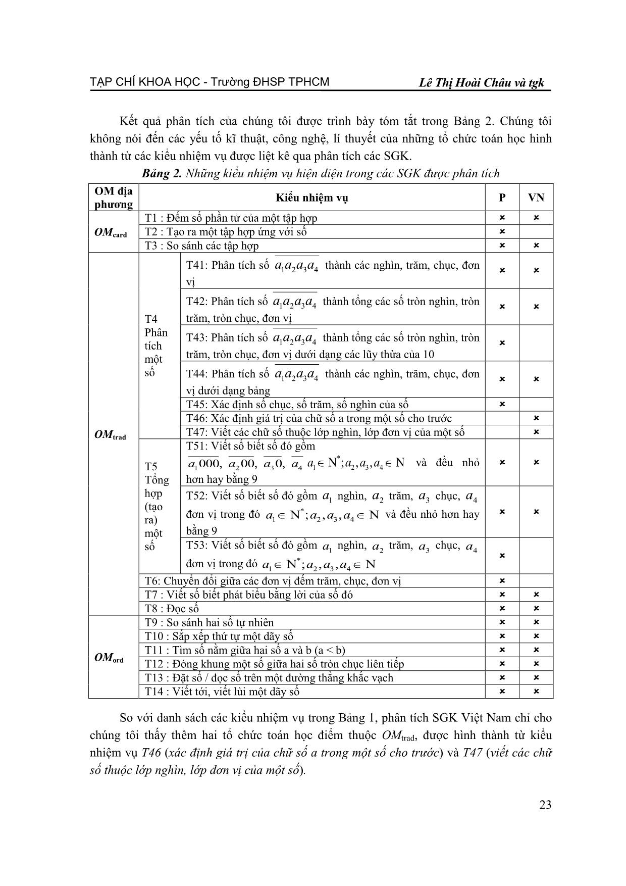 Nghiên cứu việc dạy học hệ đếm thập phân ở tiểu học: Một đóng góp của mô hình tổ chức Toán học tham chiếu trang 9