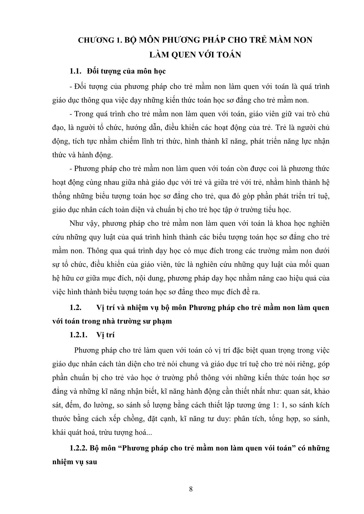 Bài giảng Toán và phương pháp cho trẻ làm quen với Toán - Phần: Phương pháp cho trẻ làm quen với Toán trang 8