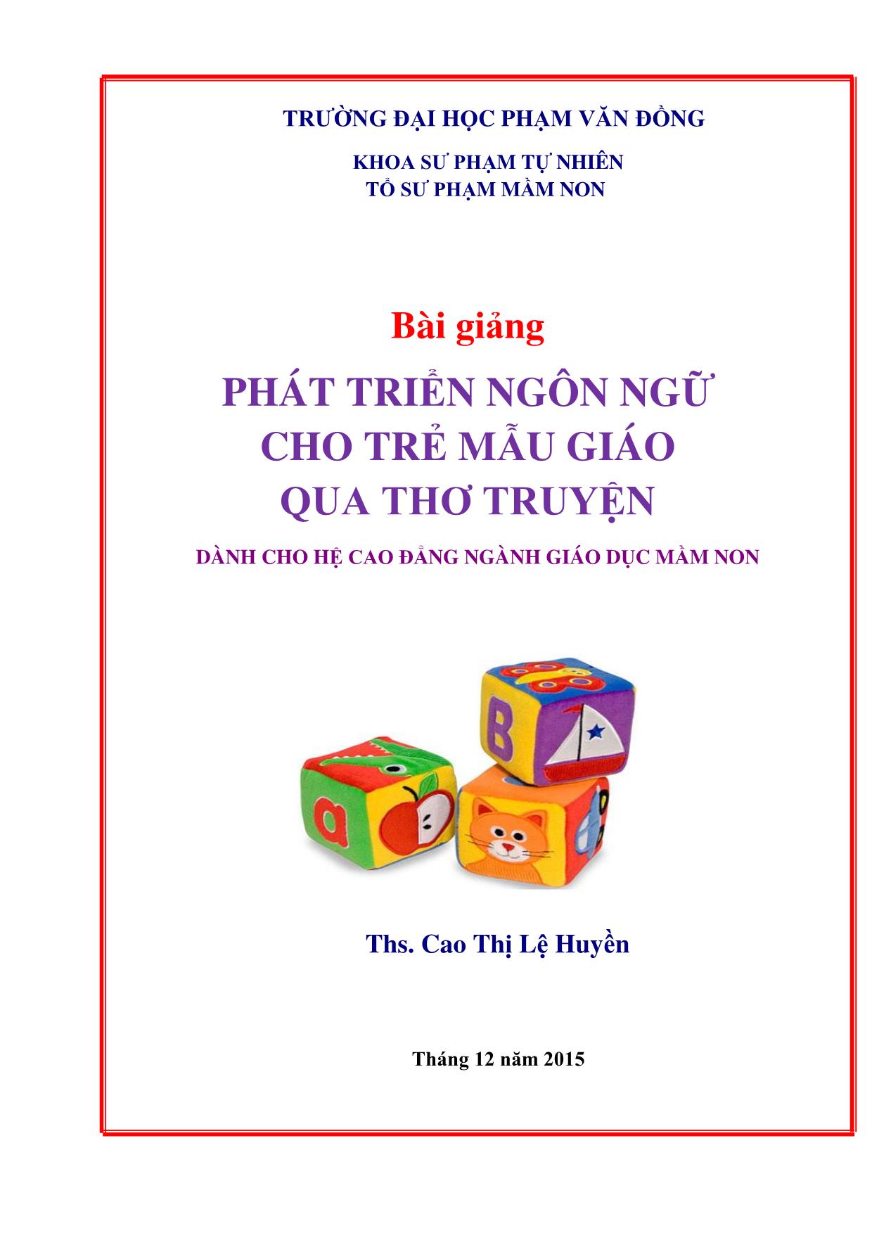 Bài giảng phát triển ngôn ngữ cho trẻ mẫu giáo qua thơ, truyện trang 1