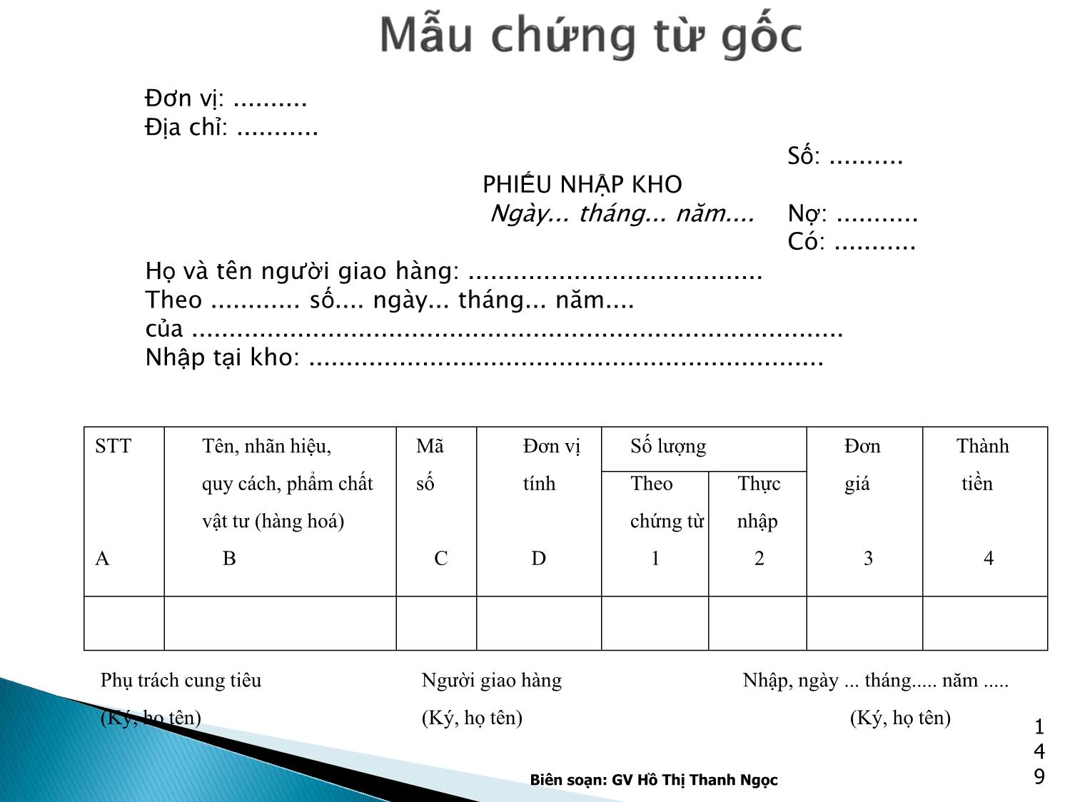 Bài giảng Nguyên lý kế toán - Chương 5: Chứng từ kế toán và kiểm kê trang 9