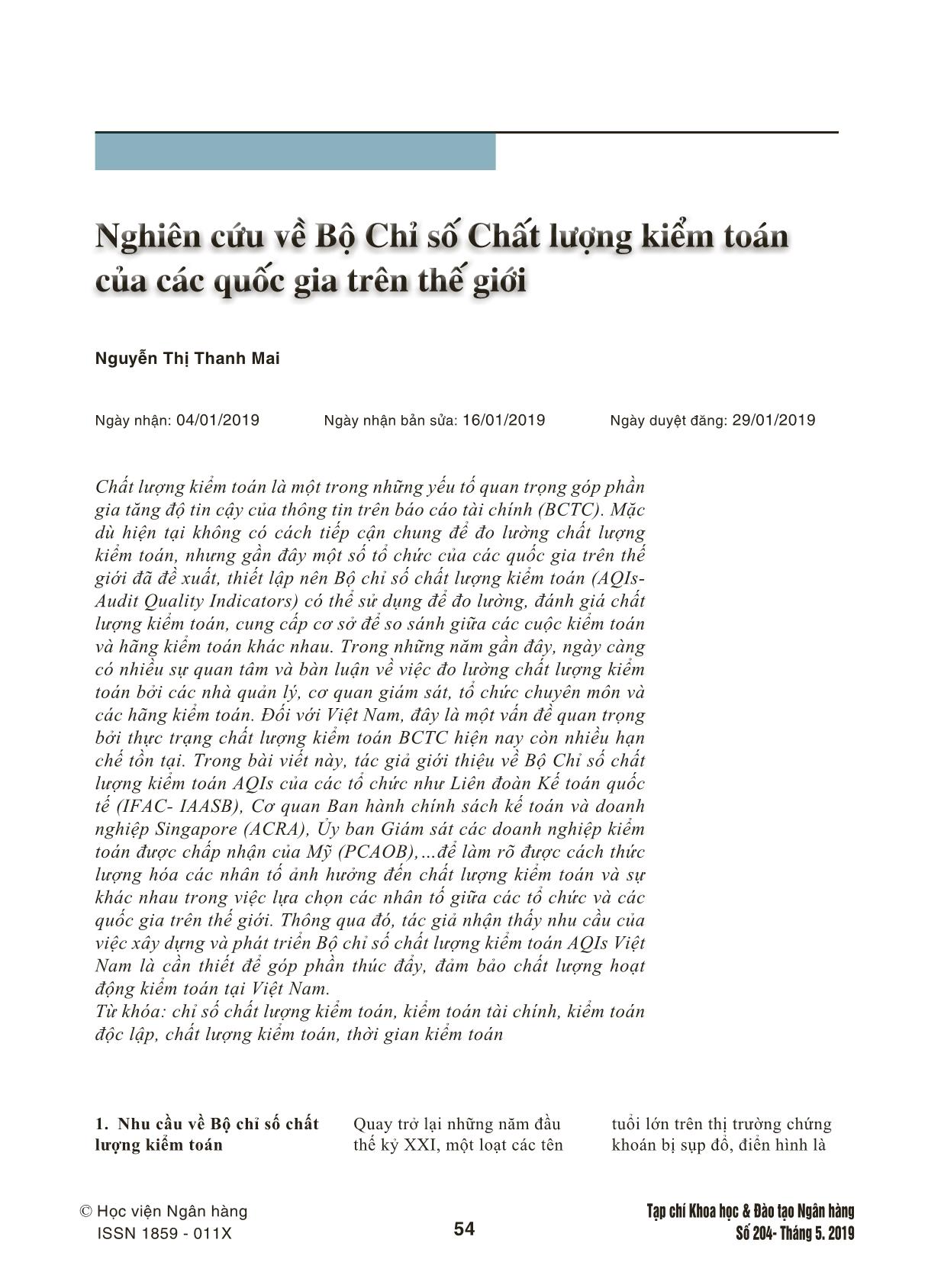 Nghiên cứu về Bộ Chỉ số Chất lượng kiểm toán của các quốc gia trên thế giới trang 1