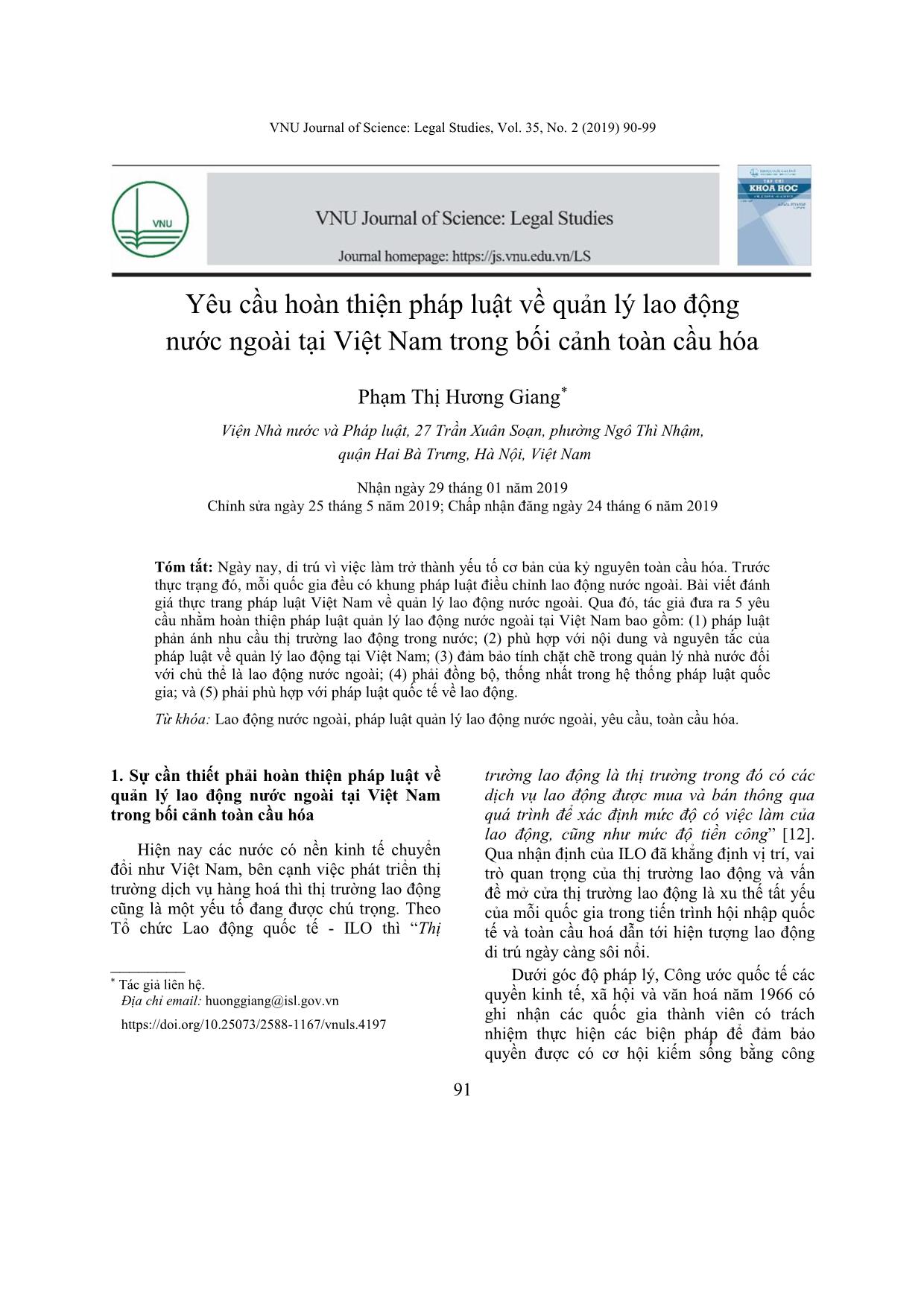 Yêu cầu hoàn thiện pháp luật về quản lý lao động nước ngoài tại Việt Nam trong bối cảnh toàn cầu hóa trang 2