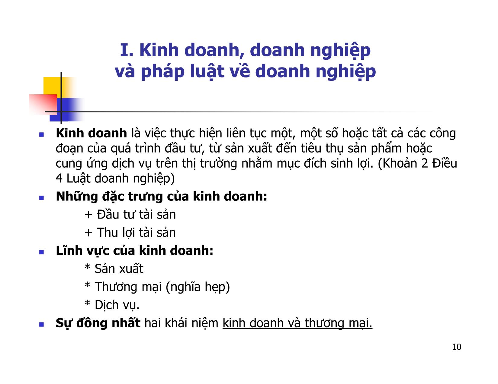 Bài giảng Pháp luật về thành lập, tổ chức quản lý và hoạt động của doanh nghiệp trang 10