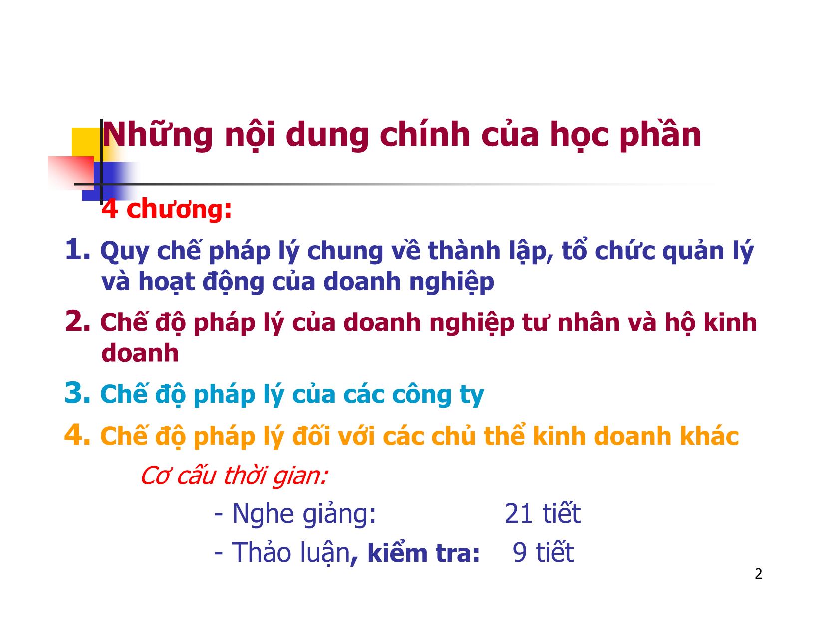 Bài giảng Pháp luật về thành lập, tổ chức quản lý và hoạt động của doanh nghiệp trang 2