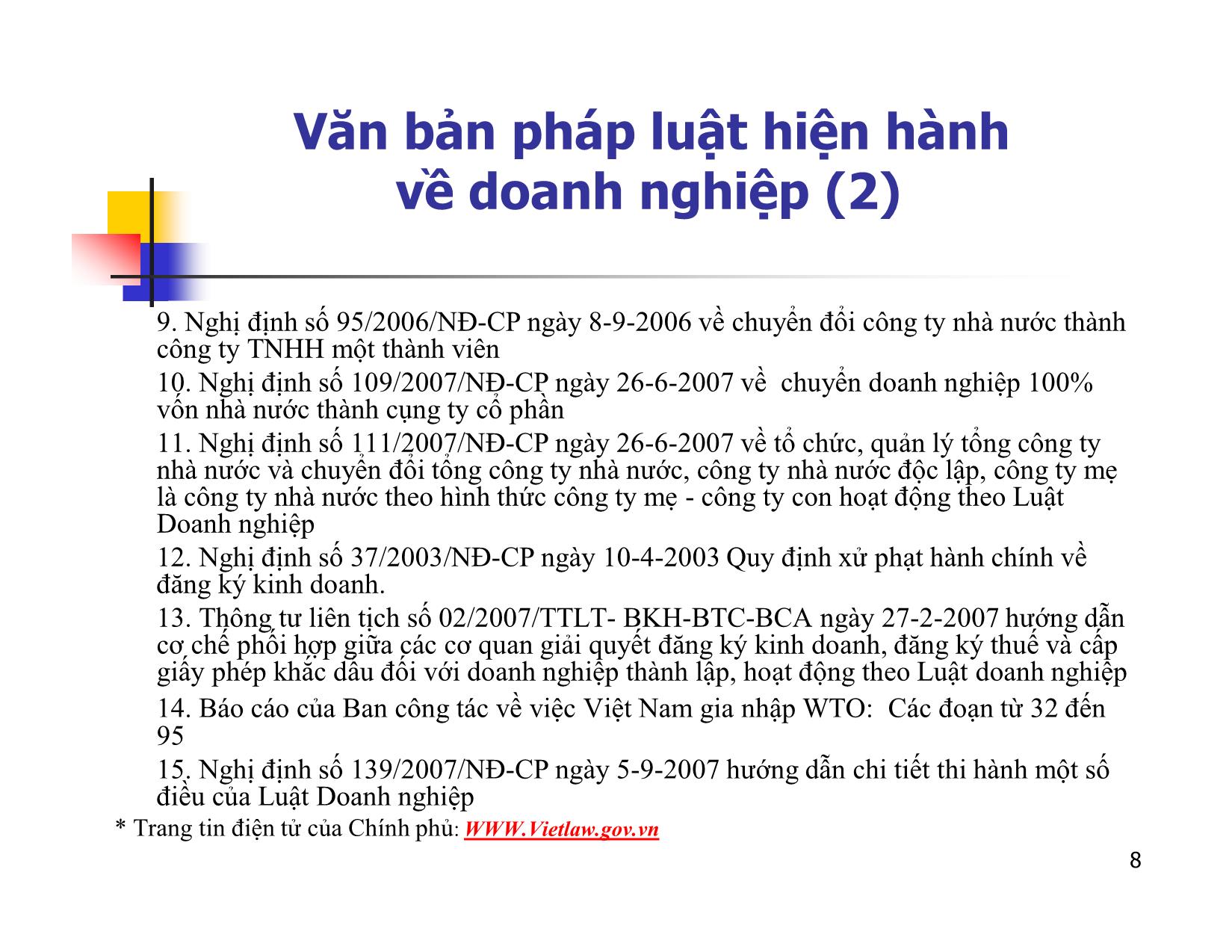 Bài giảng Pháp luật về thành lập, tổ chức quản lý và hoạt động của doanh nghiệp trang 8