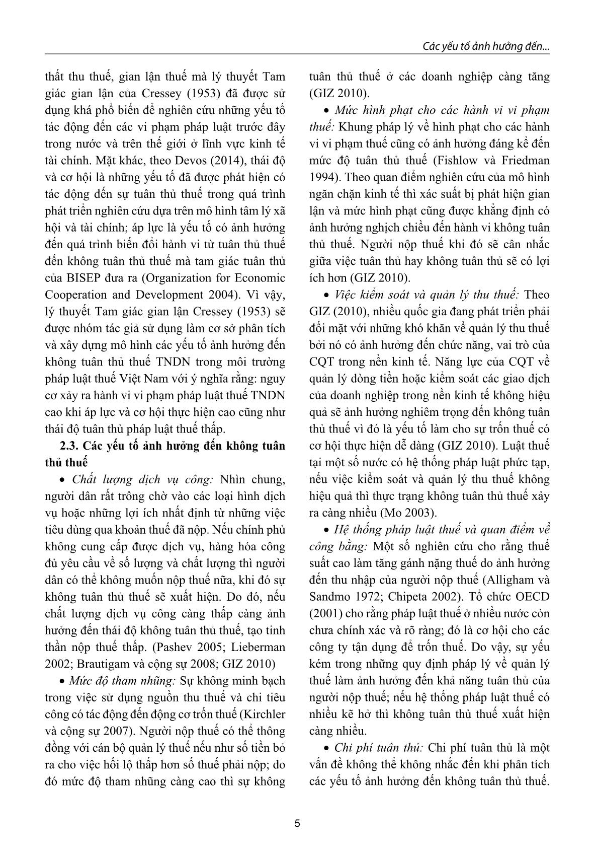 Các yếu tố ảnh hưởng đến không tuân thủ thuế thu nhập doanh nghiệp: Nghiên cứu tại TP. Hồ Chí Minh trang 5