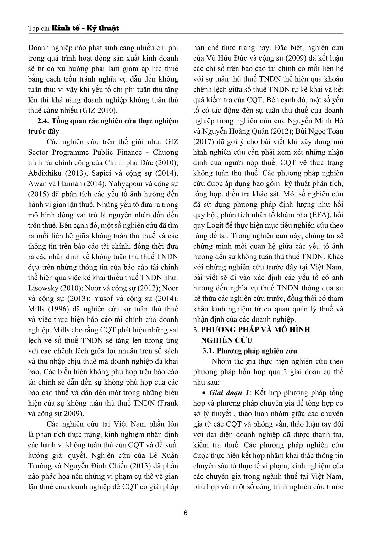 Các yếu tố ảnh hưởng đến không tuân thủ thuế thu nhập doanh nghiệp: Nghiên cứu tại TP. Hồ Chí Minh trang 6