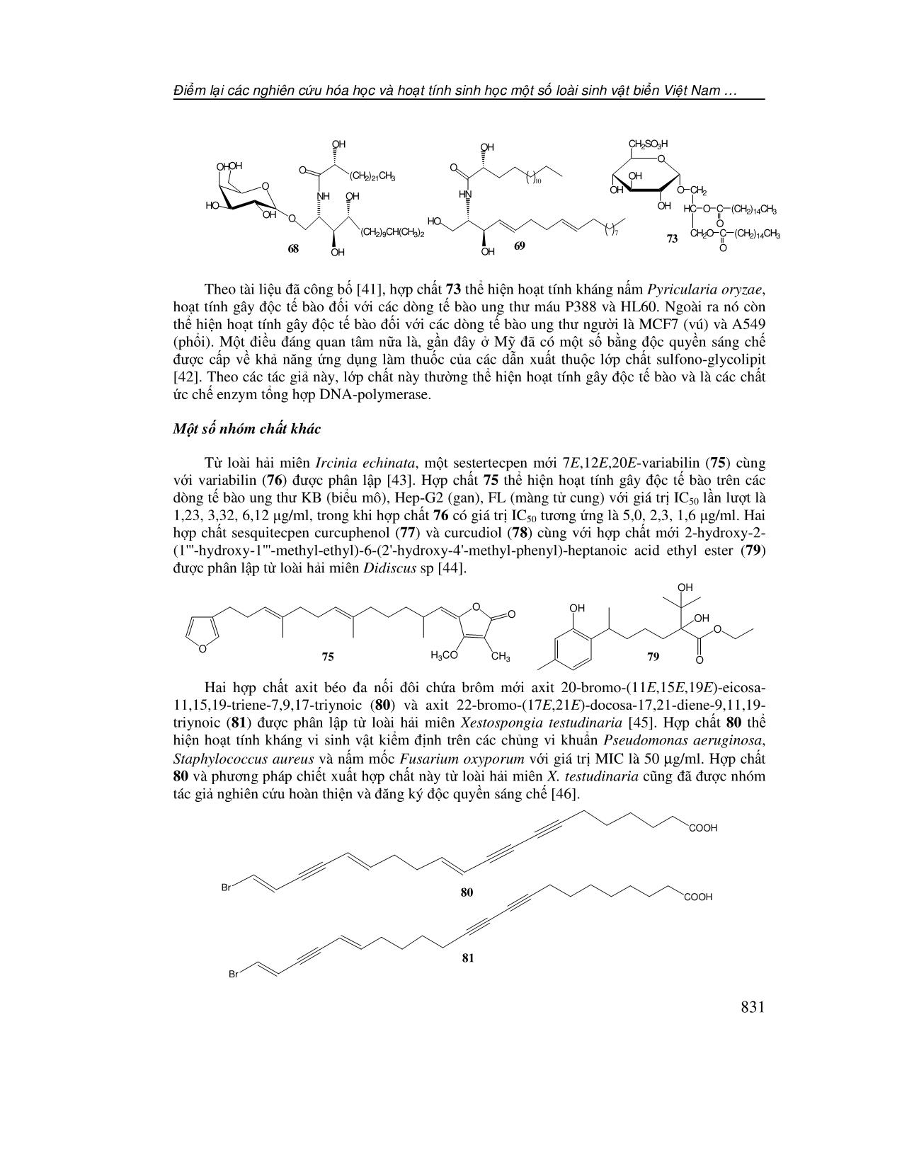 Điểm lại các nghiên cứu hóa học và hoạt tính sinh học một số loài sinh vật biển Việt Nam trong giai đoạn 2006-2012 trang 7