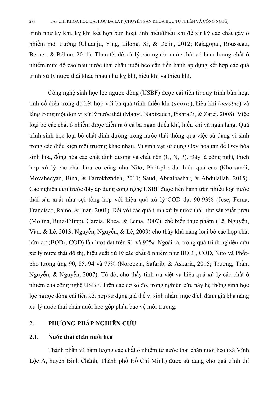 Nghiên cứu đánh giá hiệu quả xử lý chất hữu cơ trong nước thải chăn nuôi bằng công nghệ sinh học lọc ngược dòng trang 2