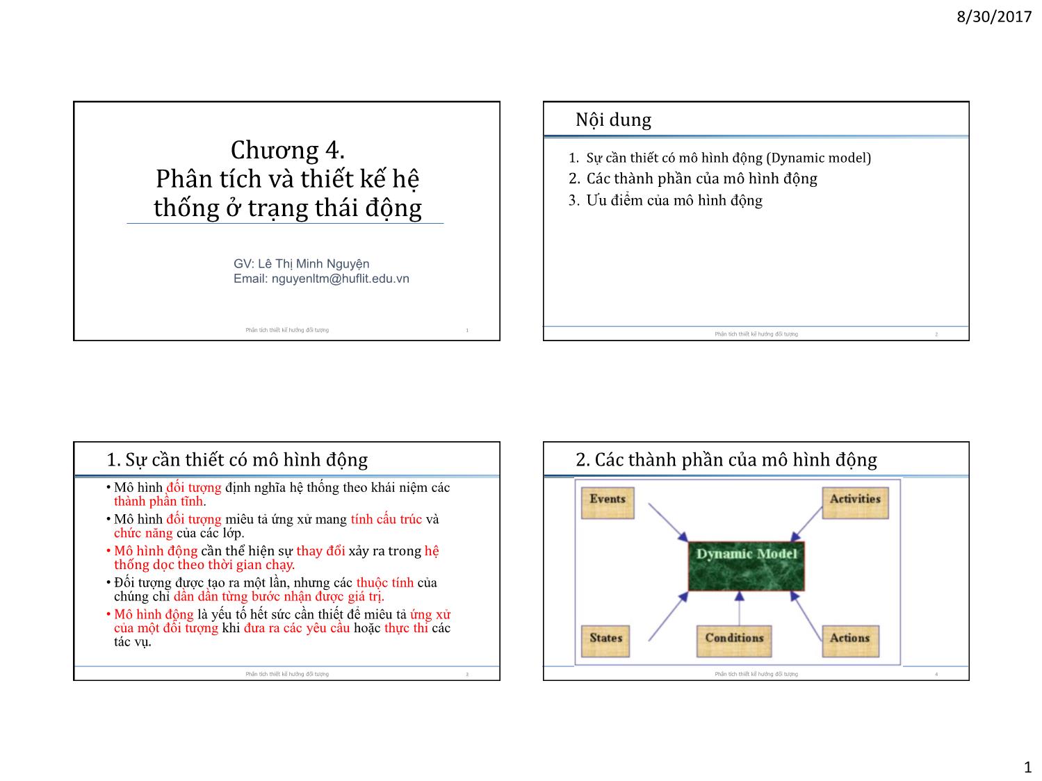 Bài giảng Phân tích thiết kế hướng đối tượng - Chương 4: Phân tích và thiết kế hệ thống ở trạng thái động trang 1