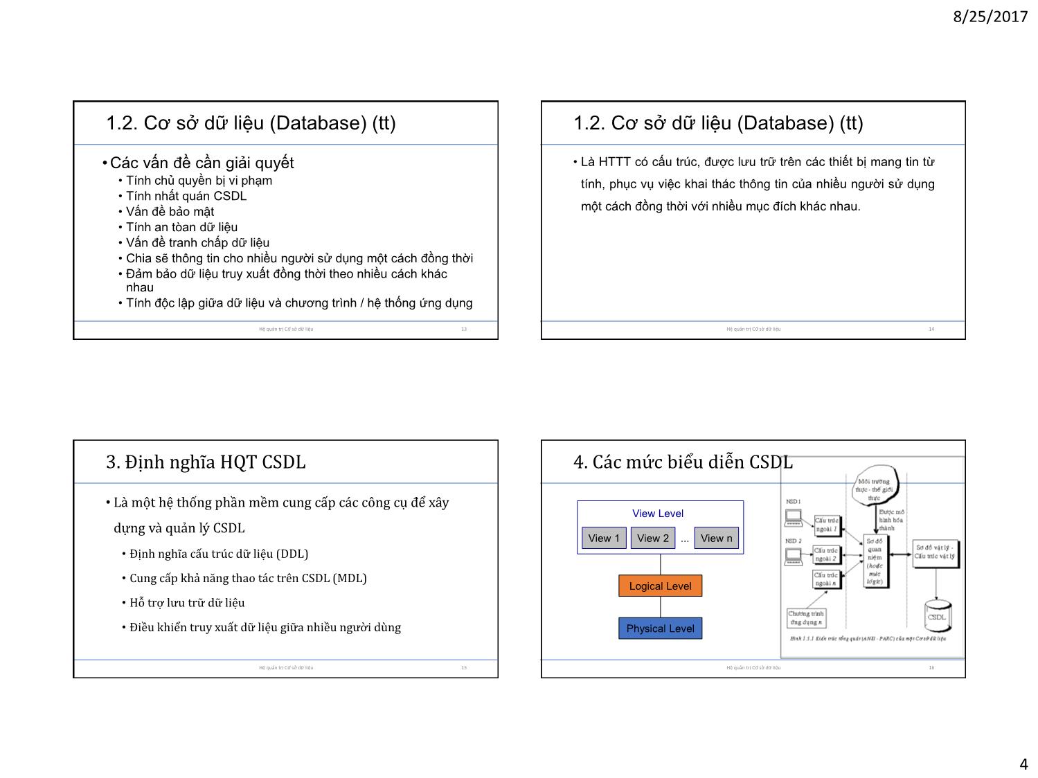 Bài giảng Cơ sở dữ liệu - Chương 1: Tổng quan về Hệ quản trị Cơ sở dữ liệu trang 4