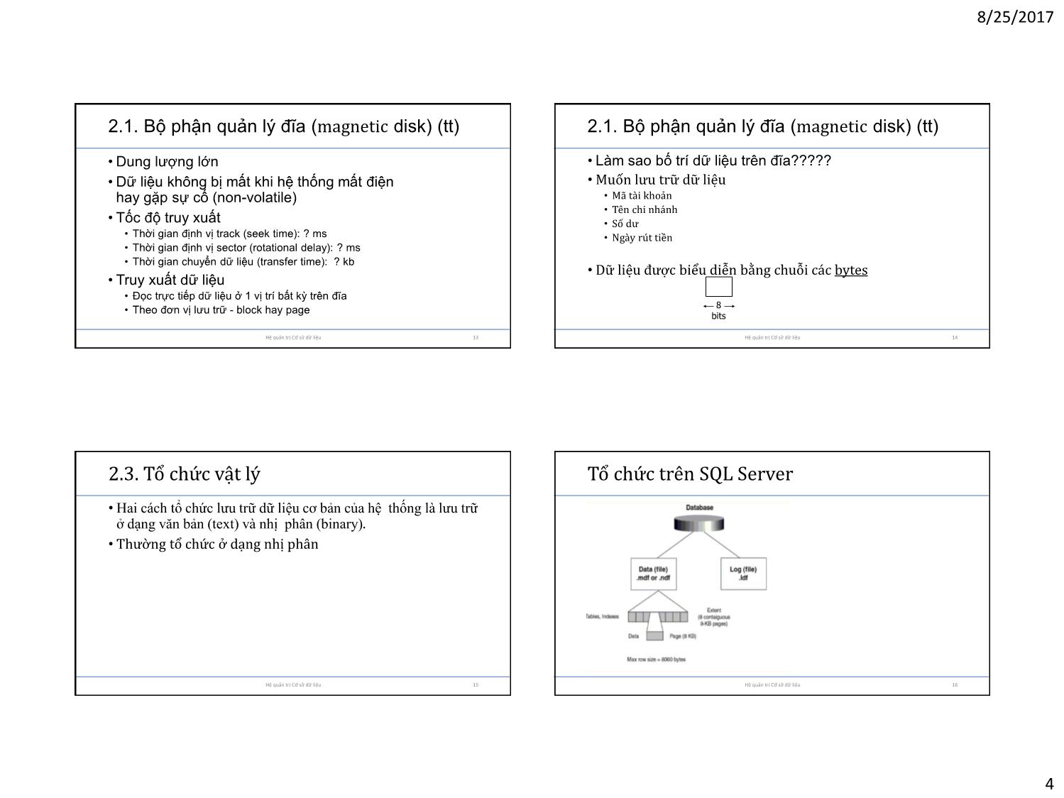 Bài giảng Cơ sở dữ liệu - Chương 2: Cấu trúc lưu trữ và phương pháp truy xuất trang 4