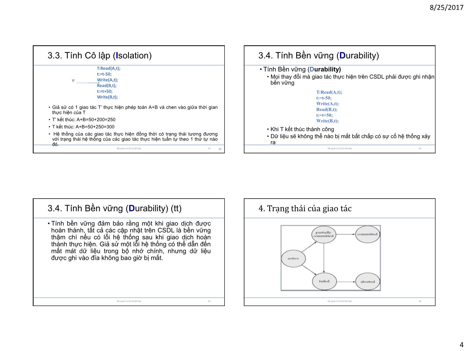 Bài giảng Cơ sở dữ liệu - Chương 4: Quản lý giao tác trang 4