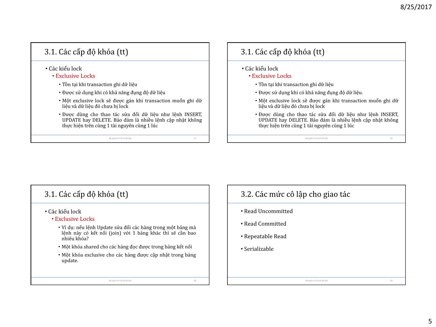 Bài giảng Cơ sở dữ liệu - Chương 5: Xử lý truy xuất đồng thời trang 5
