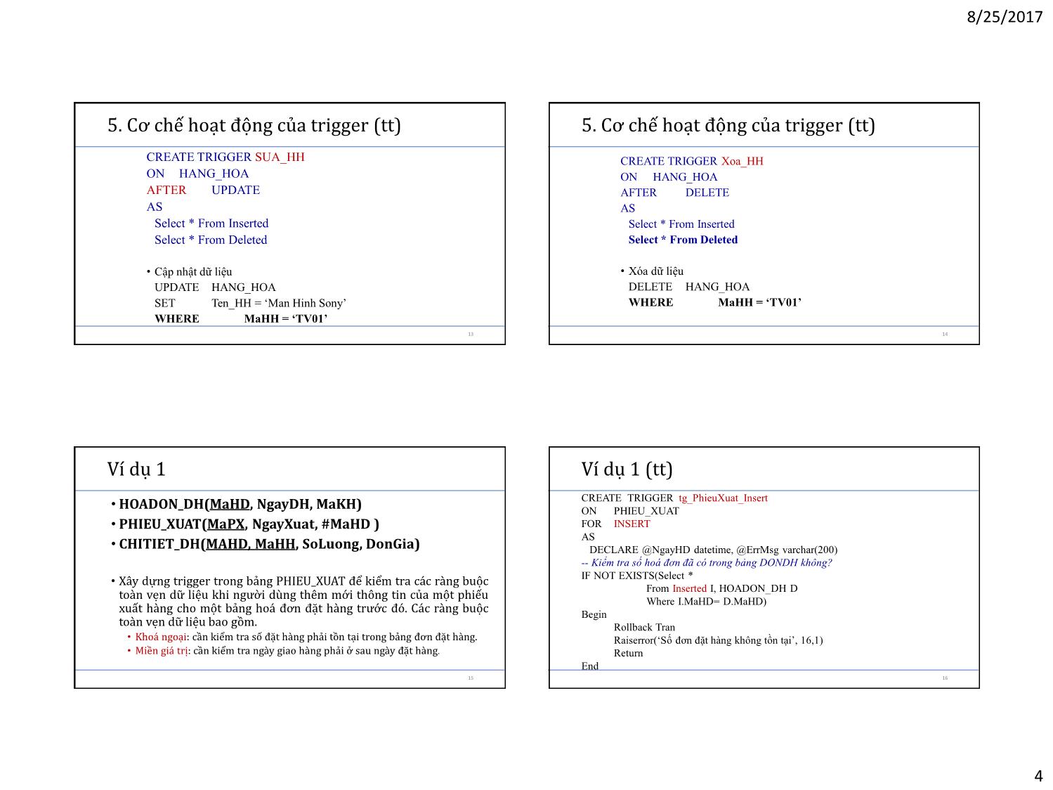 Bài giảng Cơ sở dữ liệu - Chương 6: Bẫy lỗi (Trigger) trang 4