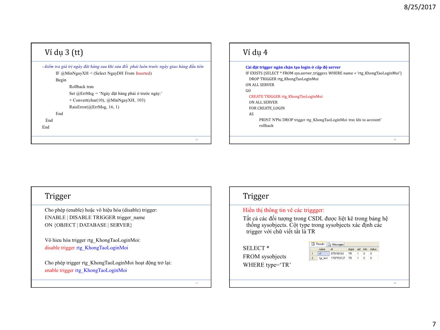 Bài giảng Cơ sở dữ liệu - Chương 6: Bẫy lỗi (Trigger) trang 7
