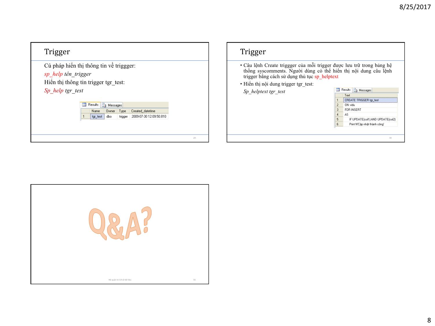 Bài giảng Cơ sở dữ liệu - Chương 6: Bẫy lỗi (Trigger) trang 8