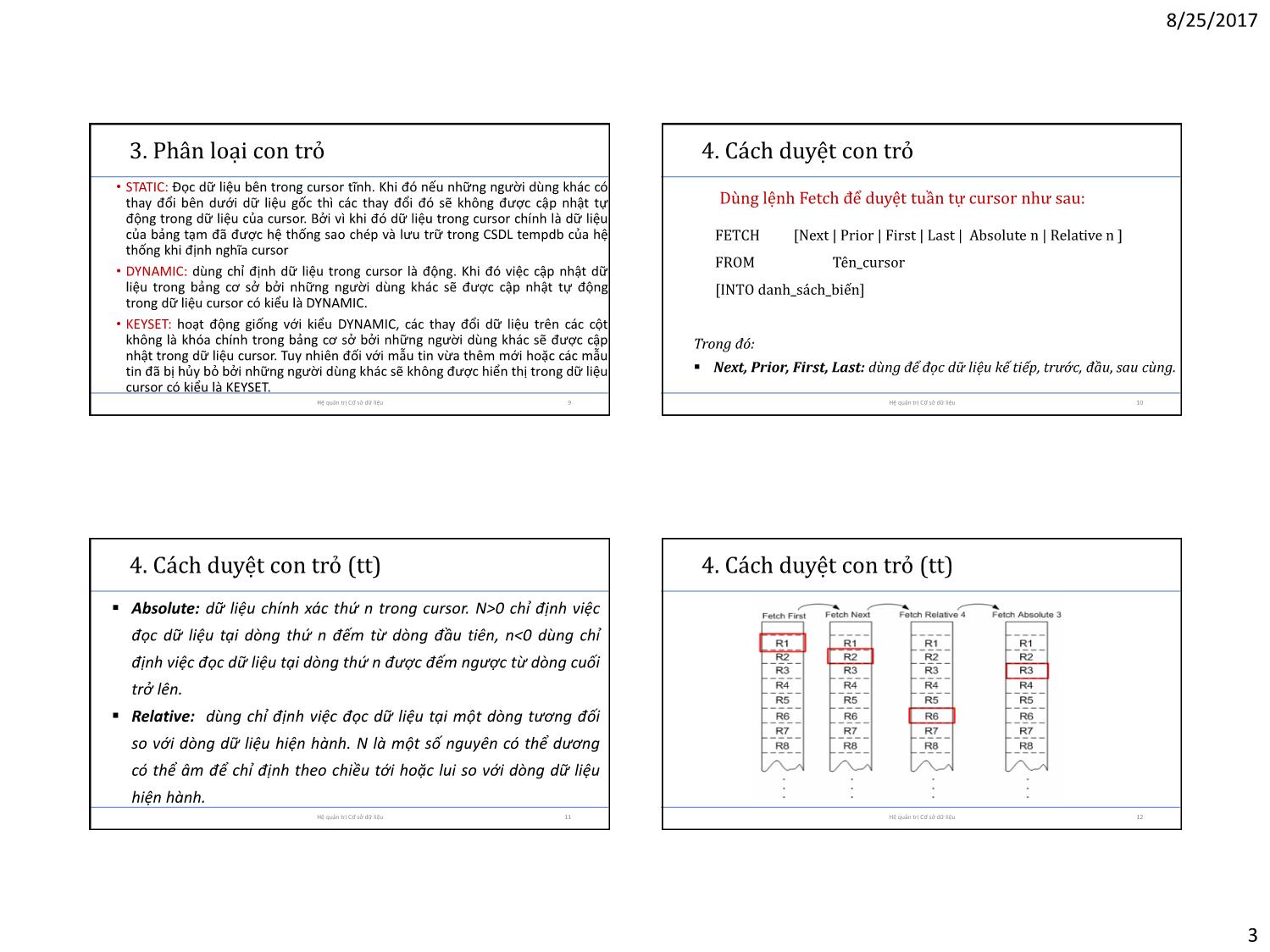 Bài giảng Cơ sở dữ liệu - Chương 7: Con trỏ (Cussor) trang 3