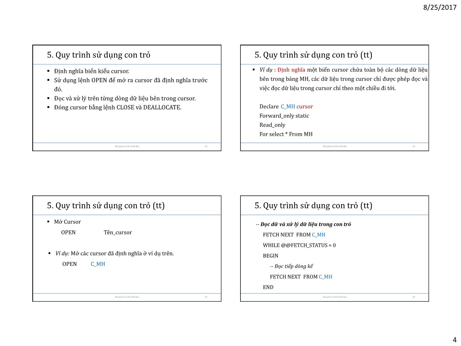 Bài giảng Cơ sở dữ liệu - Chương 7: Con trỏ (Cussor) trang 4