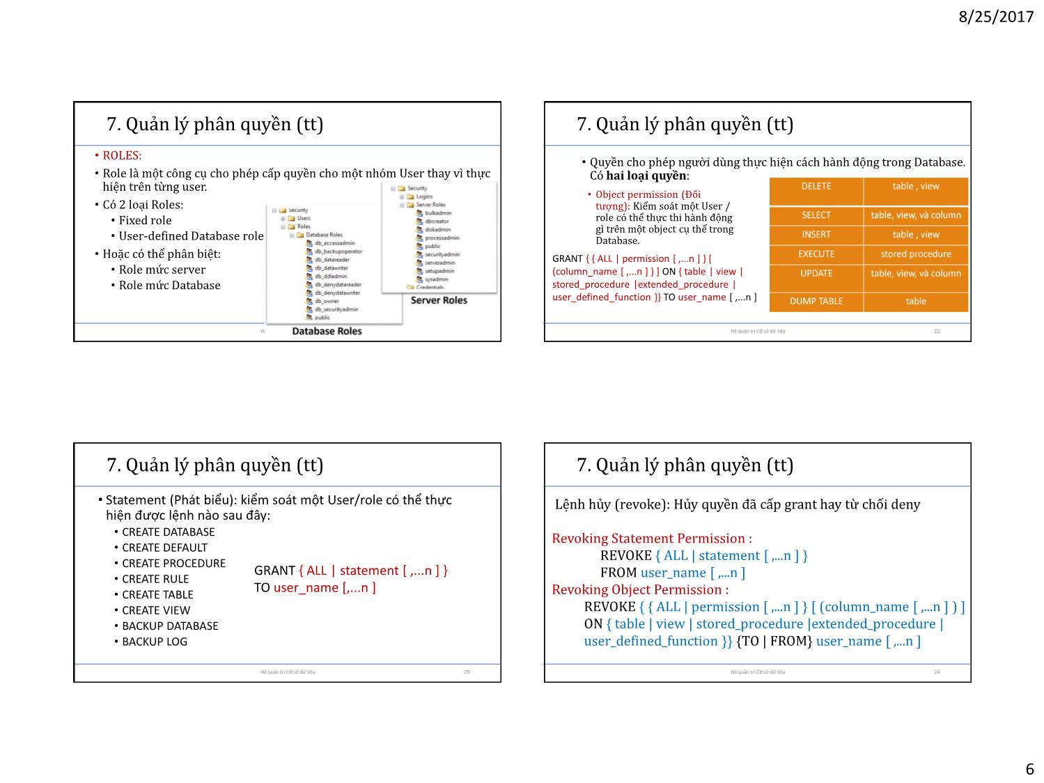Bài giảng Cơ sở dữ liệu - Chương 9: An toàn dữ liệu trang 6
