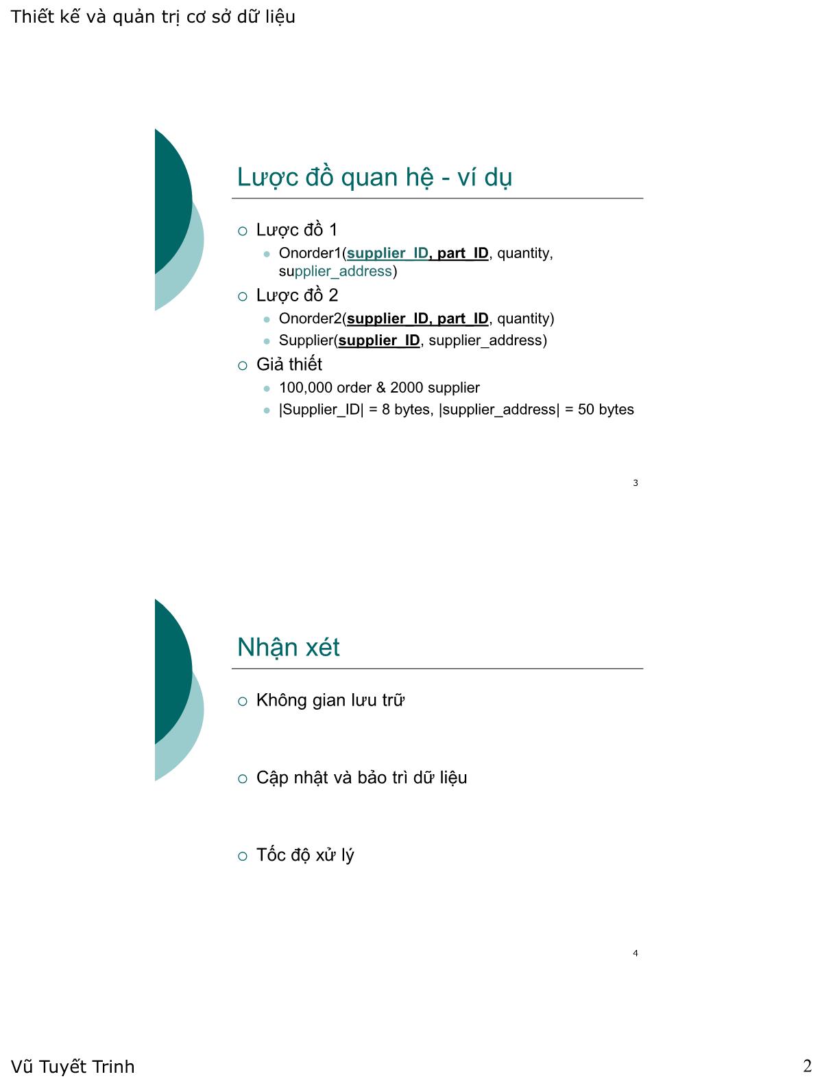 Bài giảng Thiết kế và quản trị cơ sở dữ liệu - Tinh chỉnh lược đồ cơ sở dữ liệu trang 2