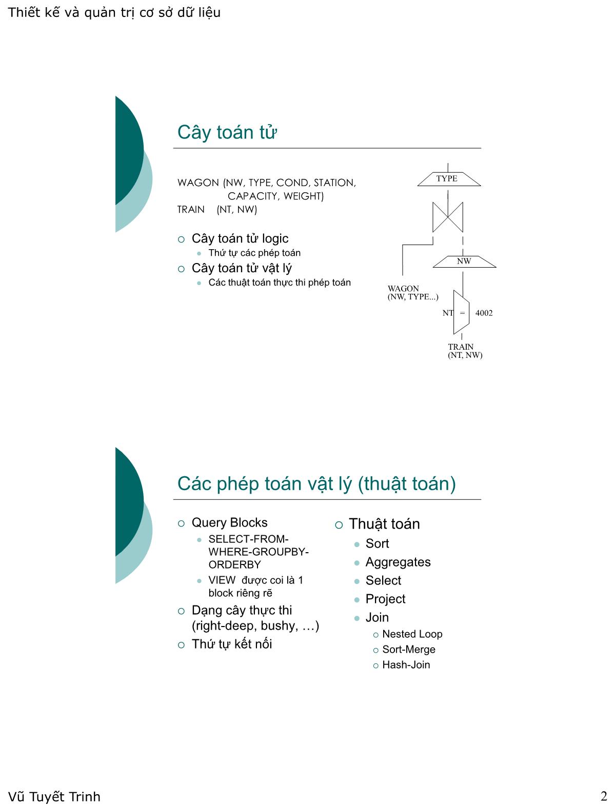 Bài giảng Thiết kế và quản trị cơ sở dữ liệu - Xử lý truy vấn và hiệu năng hệ cơ sở dữ liệu trang 2