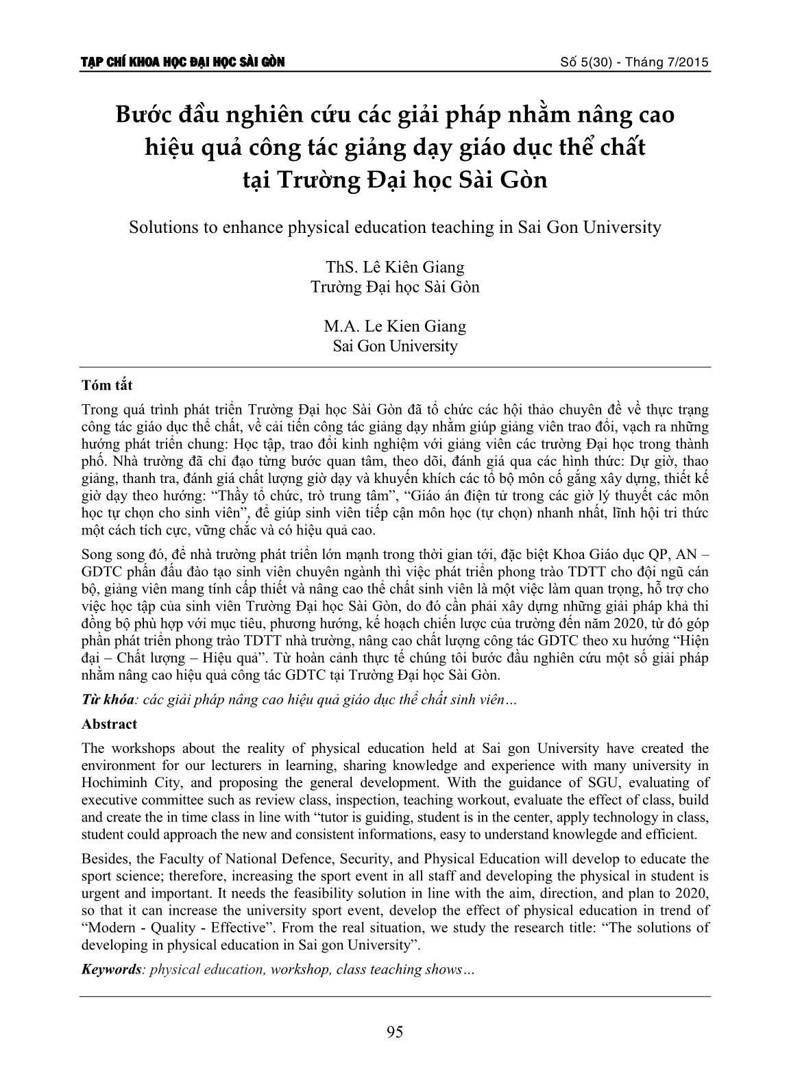 Bước đầu nghiên cứu các giải pháp nhằm nâng cao hiệu quả công tác giảng dạy giáo dục thể chất tại Trường Đại học Sài Gòn trang 1