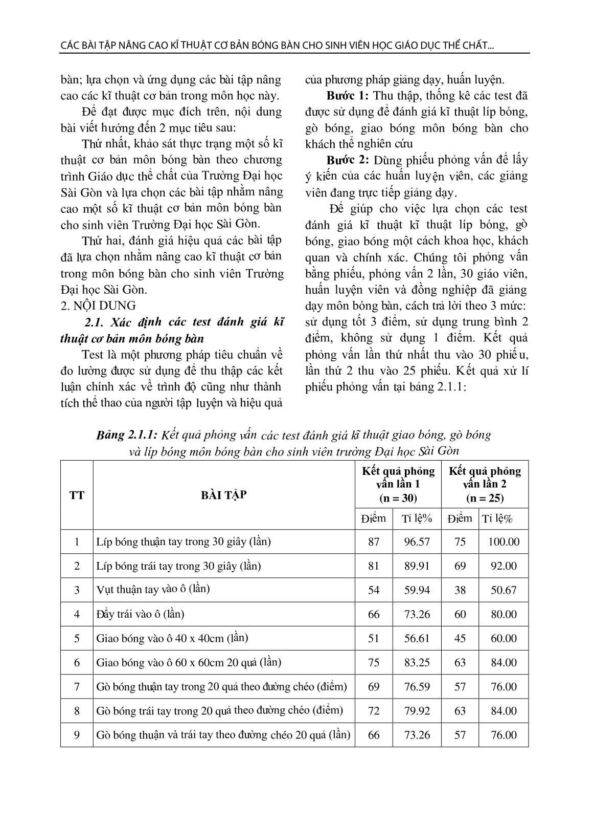 Các bài tập nâng cao kĩ thuật cơ bản bóng bàn cho sinh viên học giáo dục thể chất ở trường đại học Sài Gòn trang 2