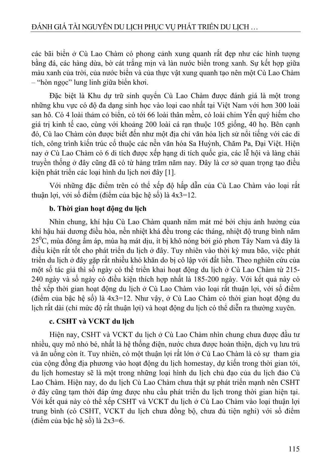 Đánh giá tài nguyên du lịch phục vụ phát triển du lịch theo hướng bền vững ở đảo Cù Lao Chàm, Thành phố Hội An trang 5