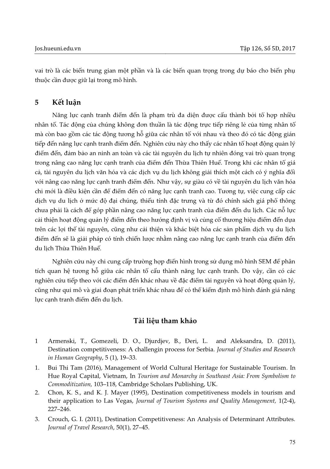 Vận dụng mô hình phương trình cấu trúc trong đánh giá năng lực cạnh tranh điểm đến du lịch Thừa Thiên Huế trang 9