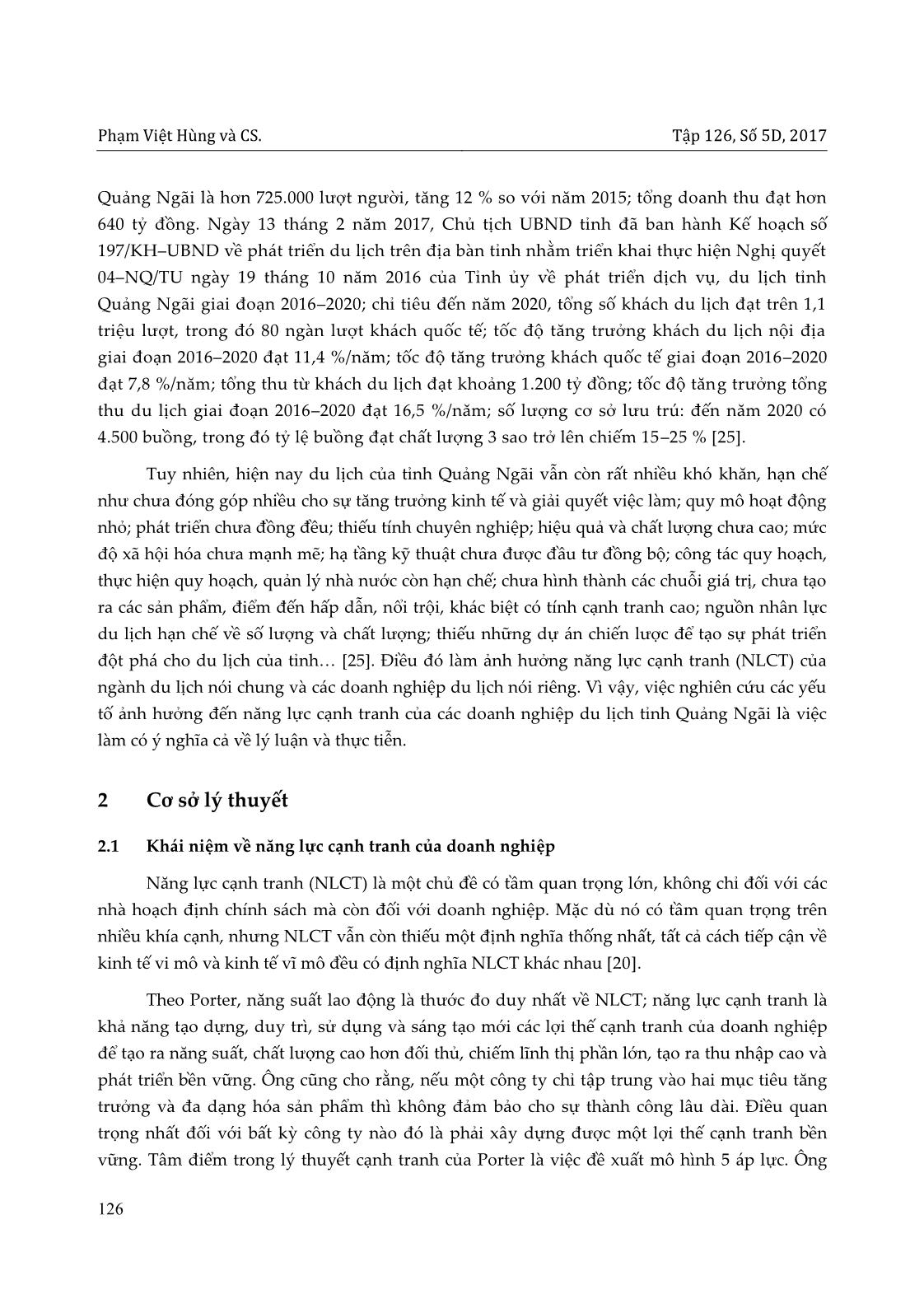Các yếu tố ảnh hưởng đến năng lực cạnh tranh của các doanh nghiệp du lịch tỉnh Quảng Ngãi trang 2
