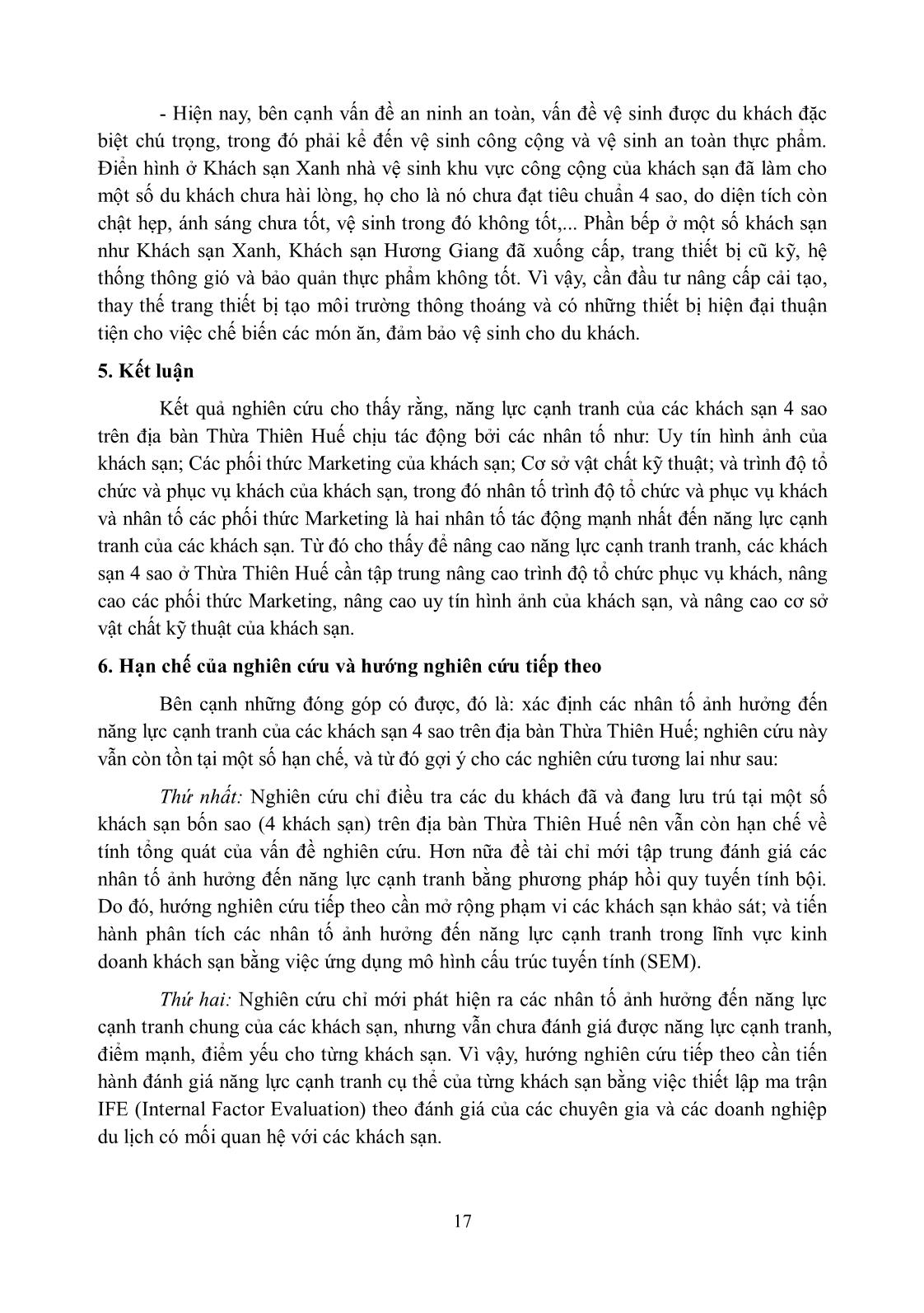 Nghiên cứu các nhân tố ảnh hưởng đến năng lực cạnh tranh của các khách sạn 4 sao trên địa bàn Thừa Thiên Huế trang 9