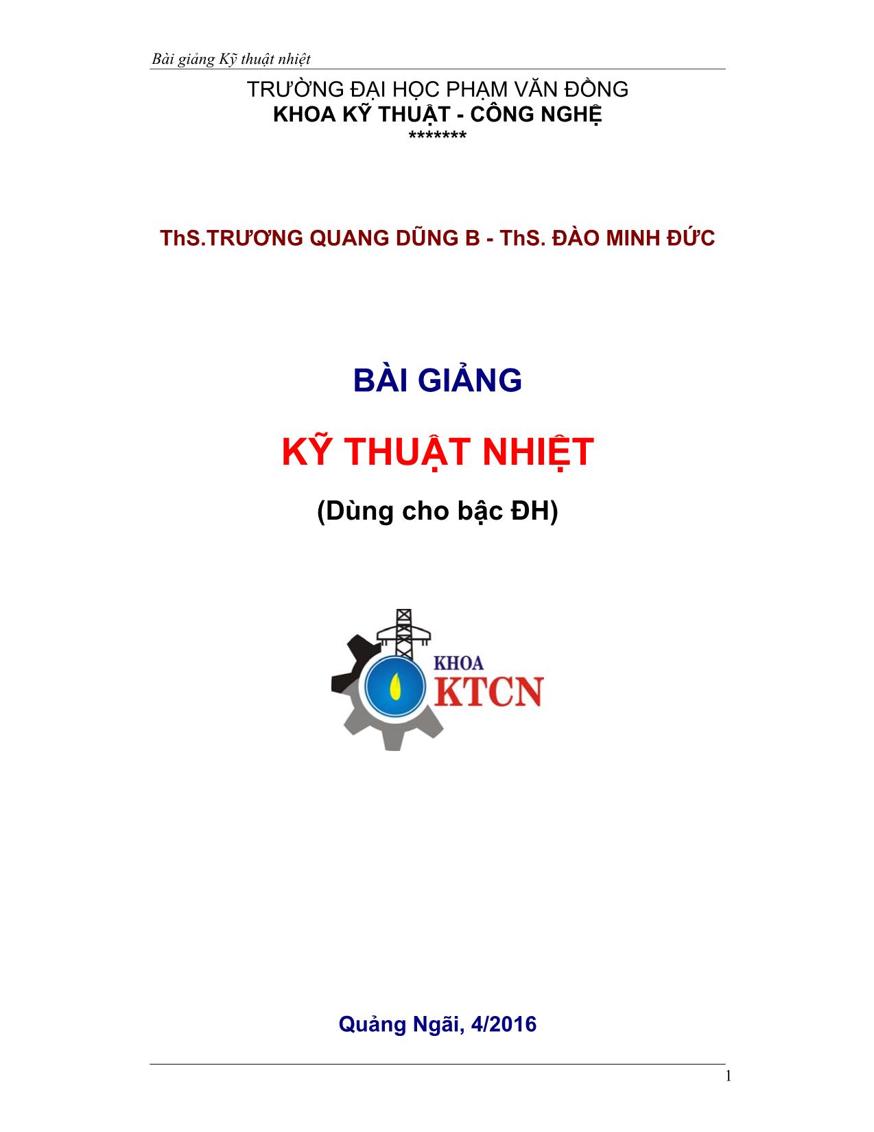 Bài giảng môn Kỹ thuật nhiệt trang 1