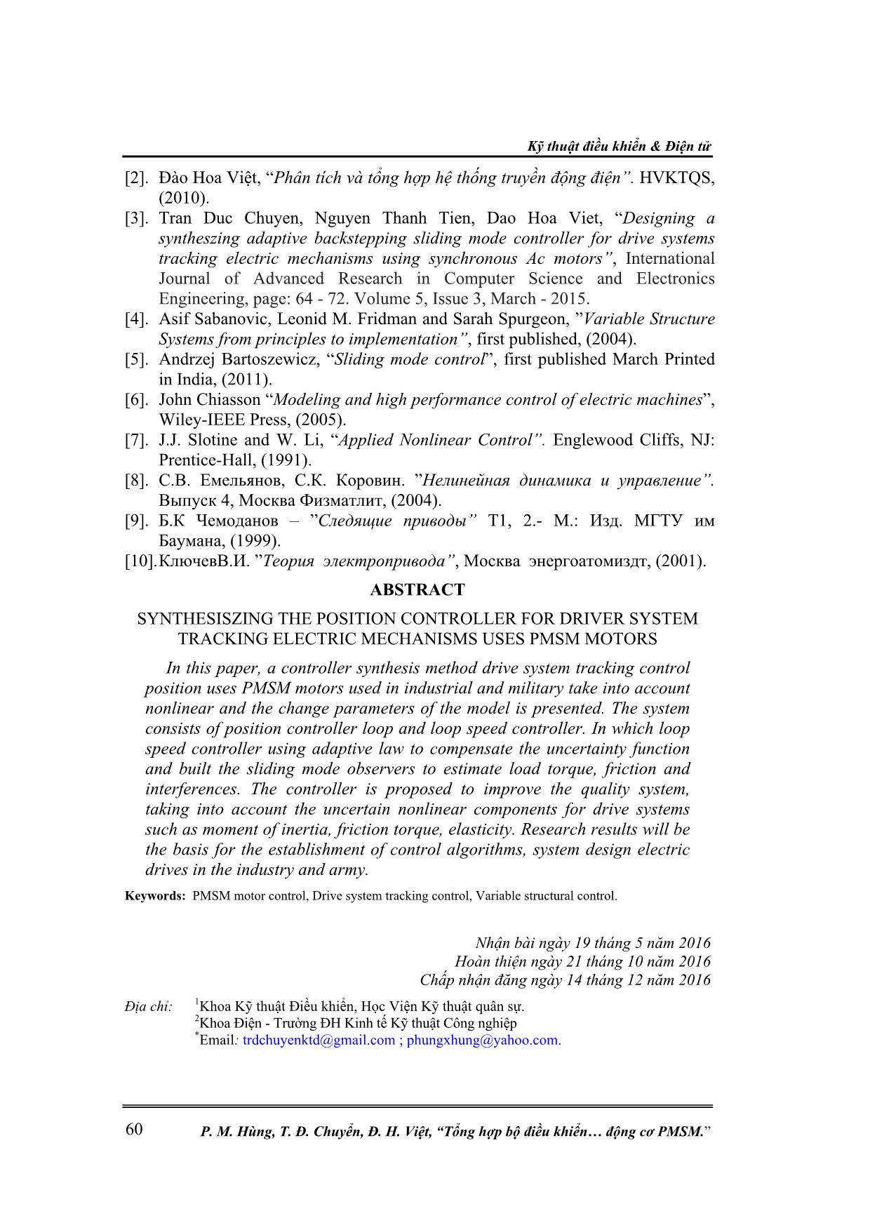 Tổng hợp bộ điều khiển vị trí cho hệ thống truyền động bám điện cơ sử dụng động cơ PMSM trang 9