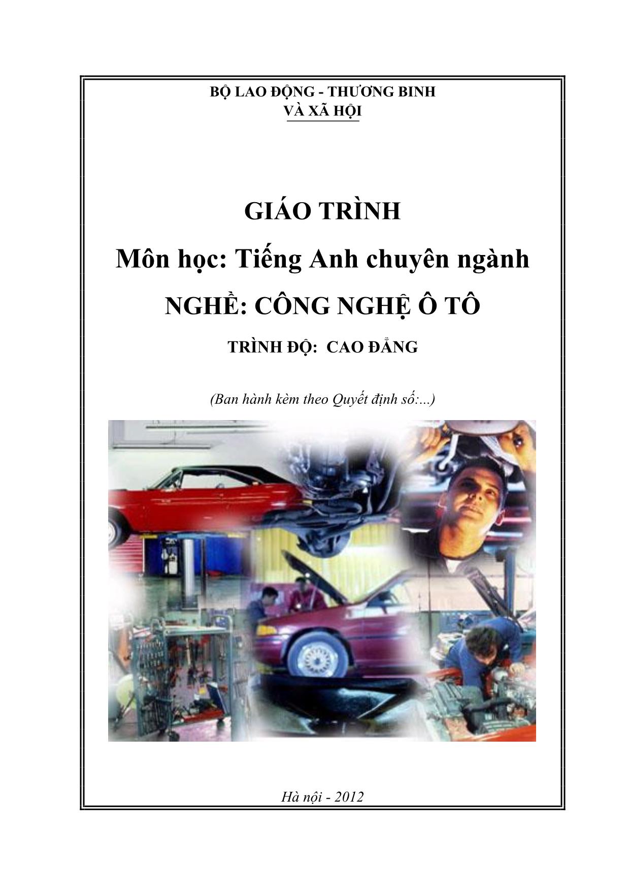 Giáo trình Tiếng Anh chuyên ngành (Nghề Công nghệ ô tô) trang 1