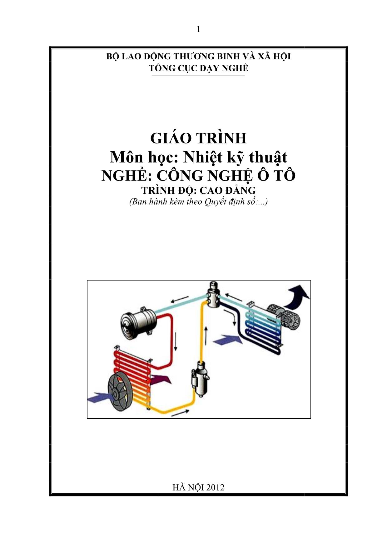 Giáo trình Nhiệt kỹ thuật (Nghề Công nghệ ô tô) trang 1