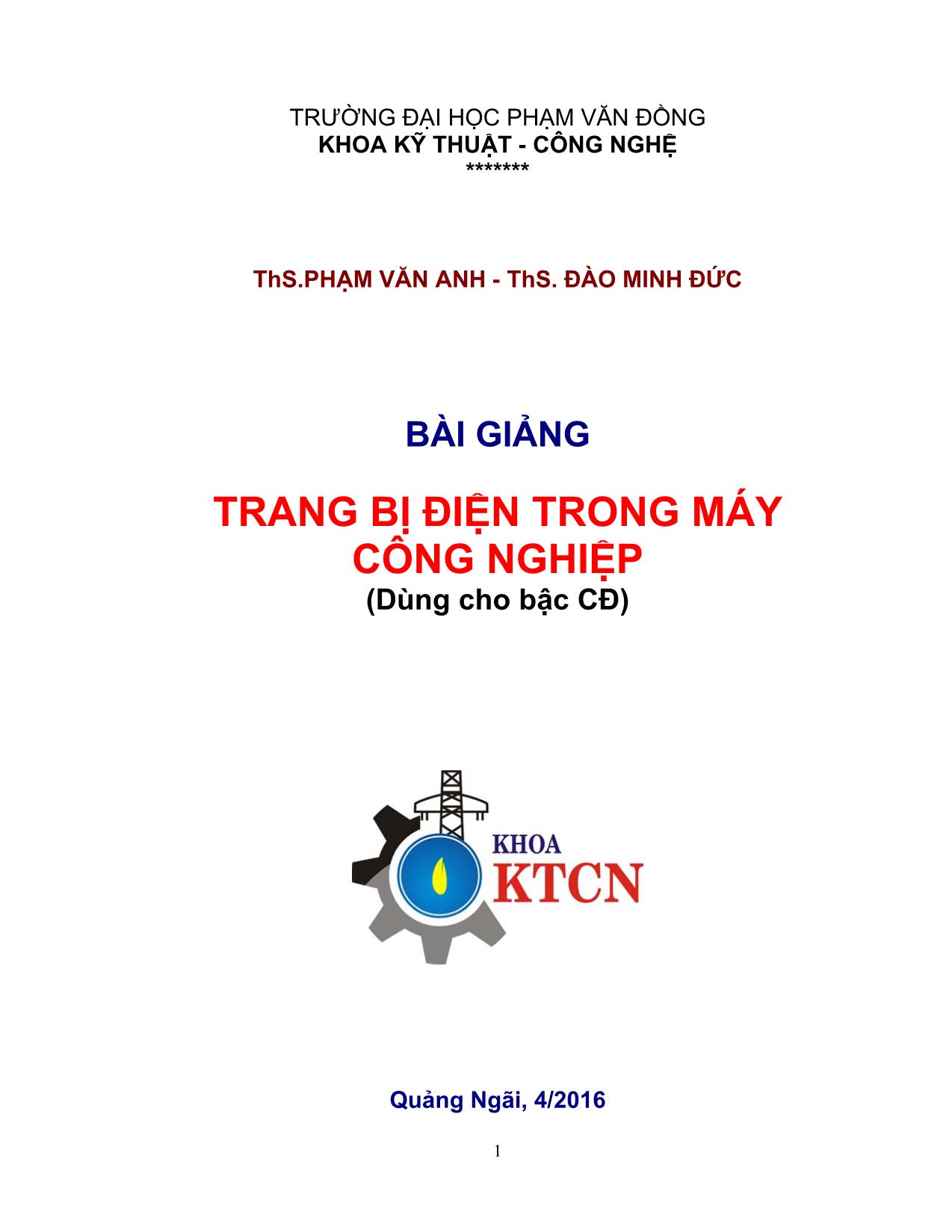 Bài giảng Trang bị điện trong máy công nghiệp trang 1