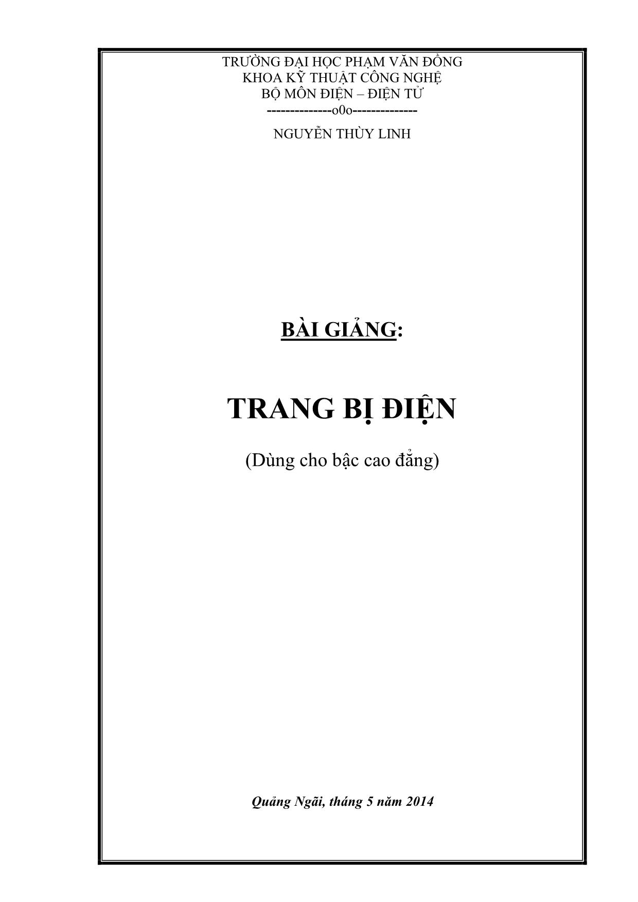 Bài giảng Trang bị điện (Dùng cho bậc cao đẳng) trang 1