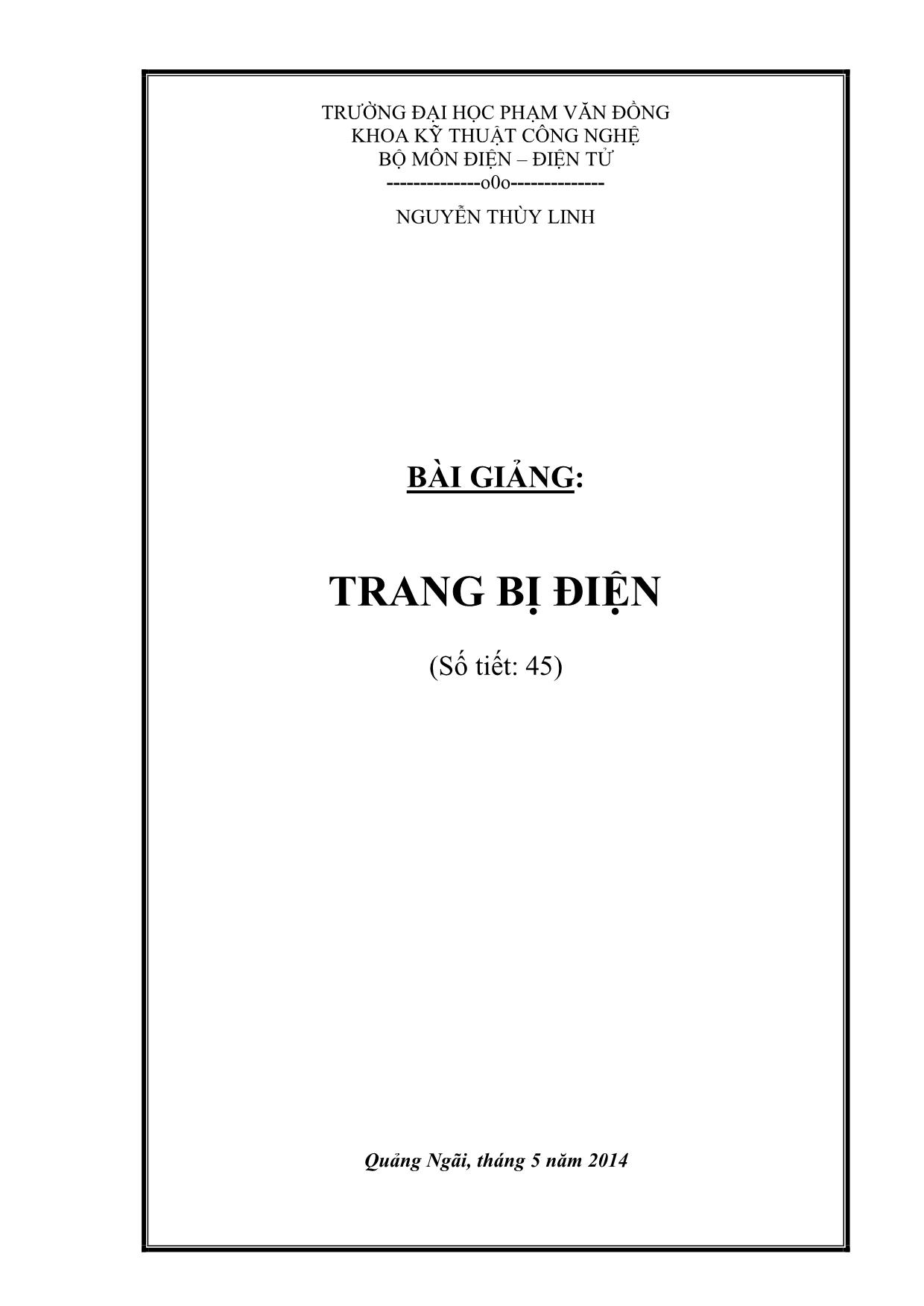 Bài giảng Trang bị điện (Dùng cho bậc cao đẳng) trang 2