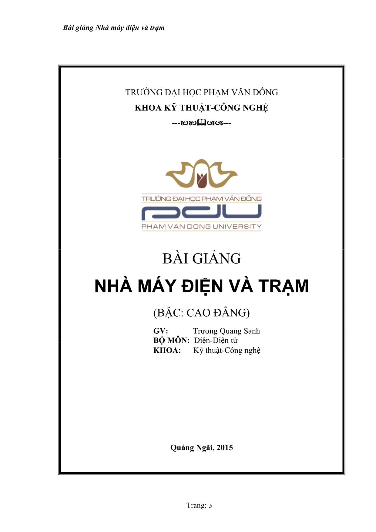 Bài giảng Nhà máy điện và trạm trang 1