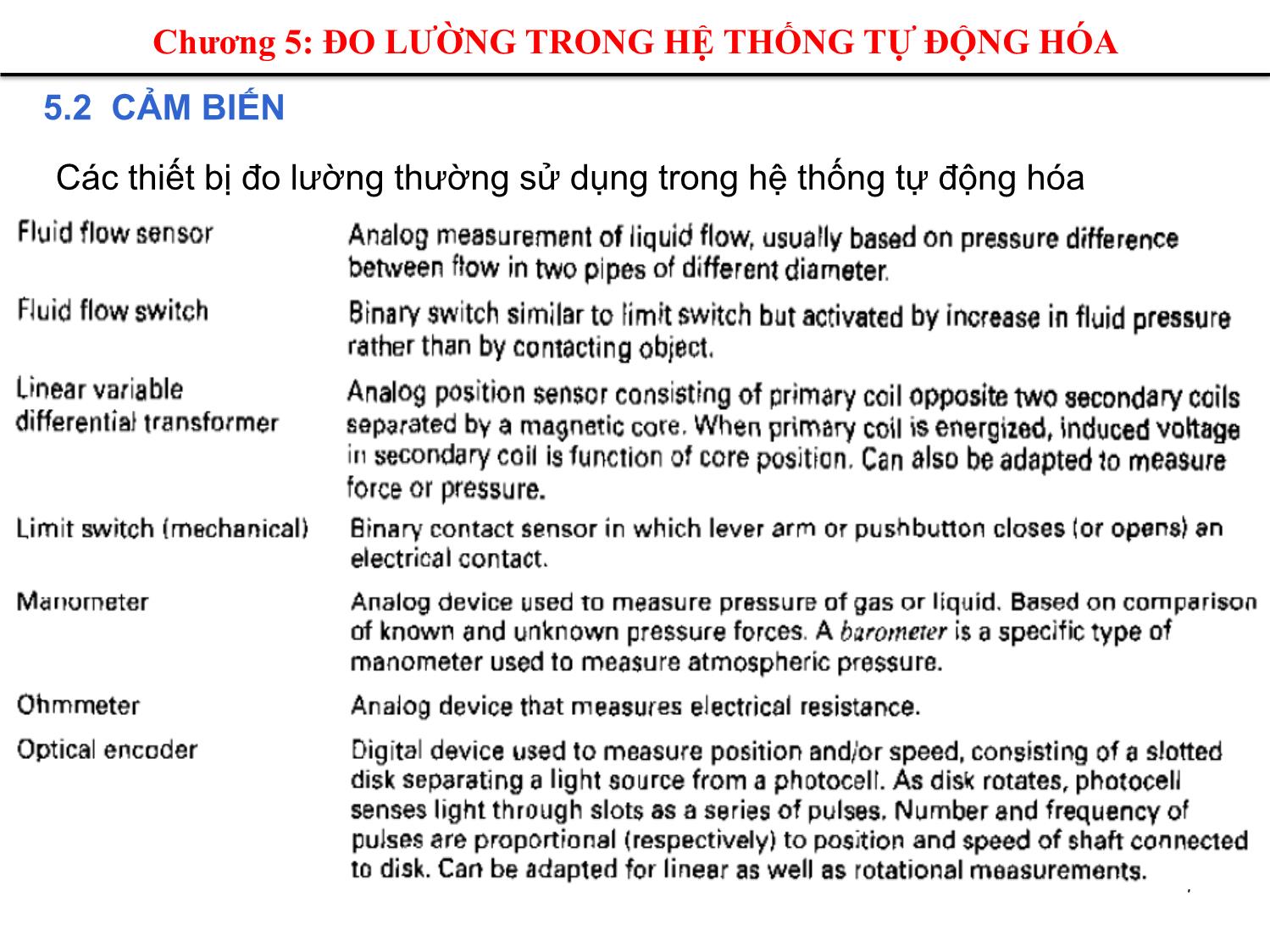 Bài giảng Đo lường và tự động hóa - Chương 5: Đo lường trong hệ thống tự động hóa trang 7