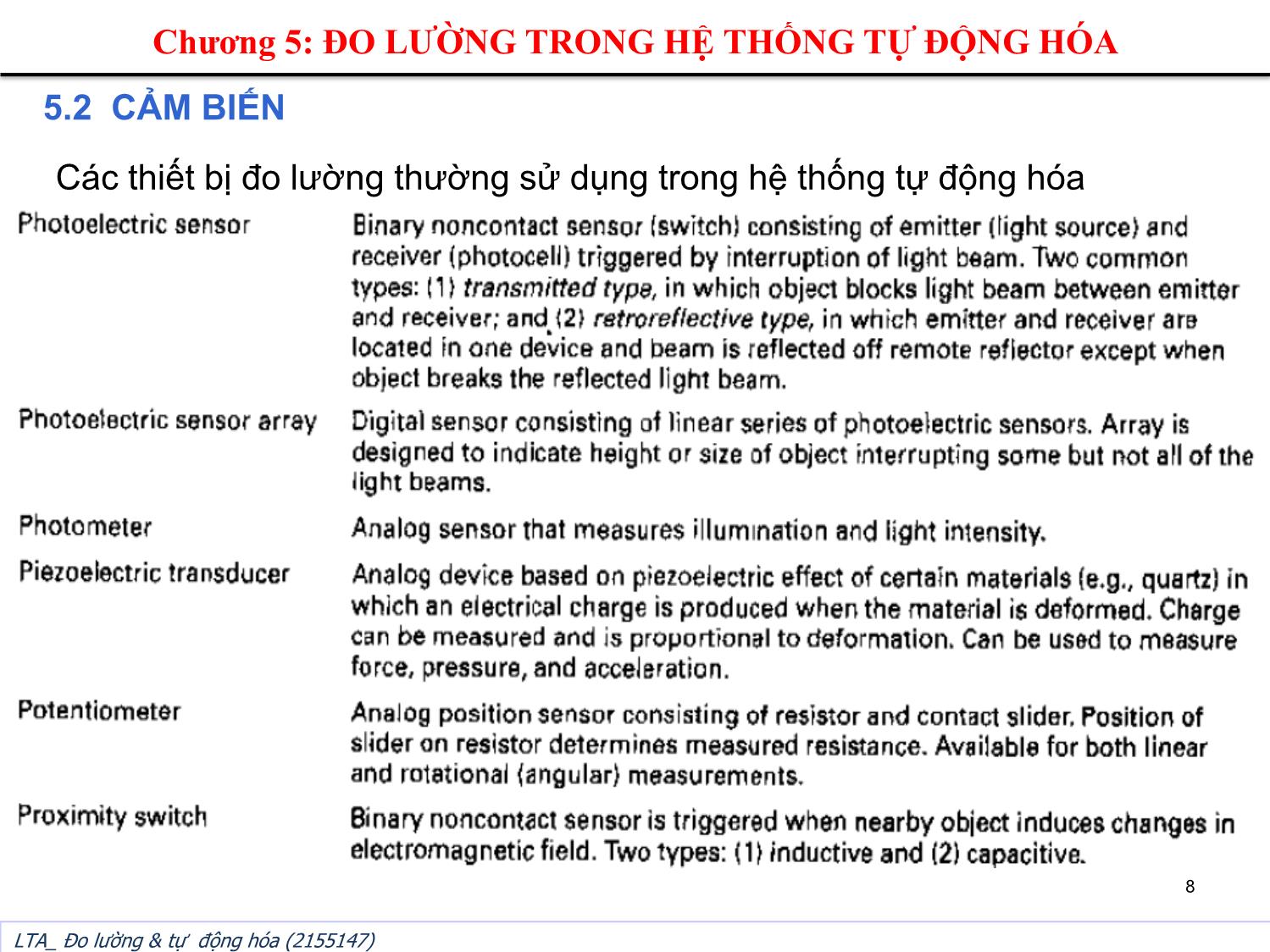 Bài giảng Đo lường và tự động hóa - Chương 5: Đo lường trong hệ thống tự động hóa trang 8