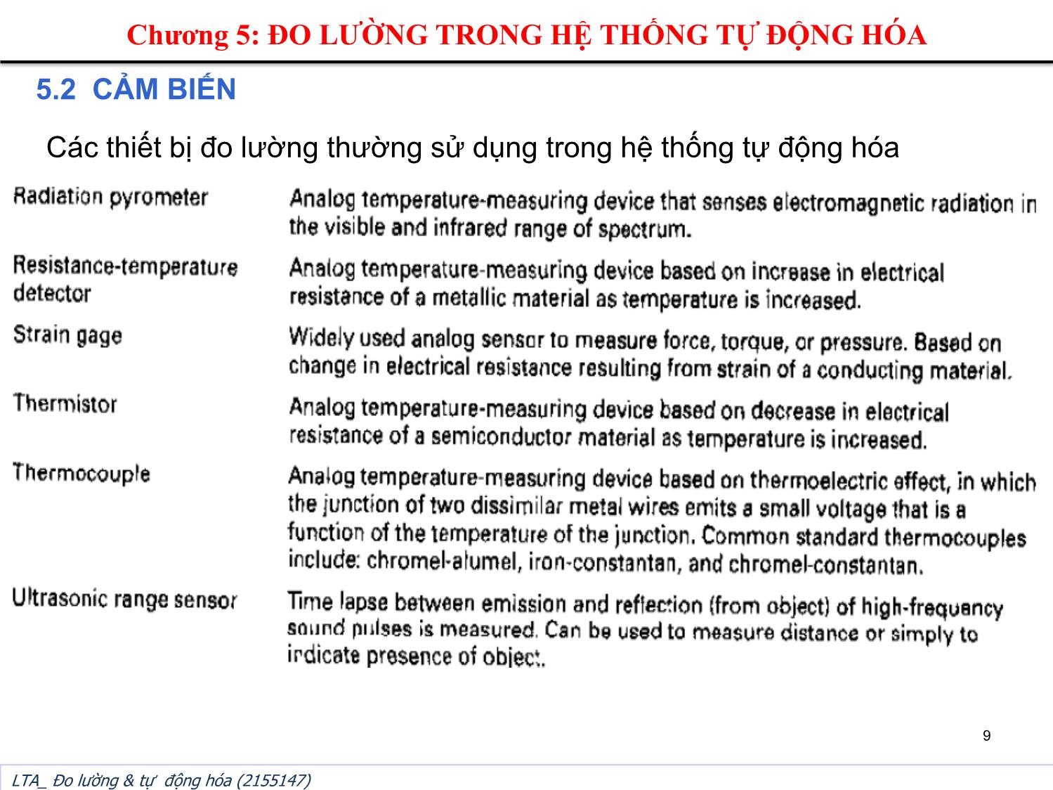 Bài giảng Đo lường và tự động hóa - Chương 5: Đo lường trong hệ thống tự động hóa trang 9