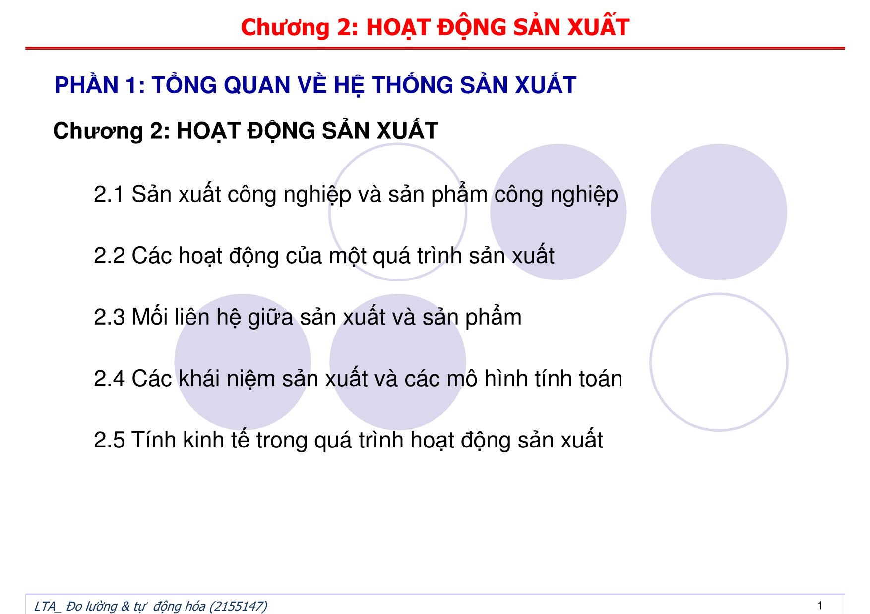 Bài giảng Đo lường và tự động hóa - Chương 2: Hoạt động sản xuất trang 1